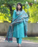 Handloom Embroidered Kurta Pant Set with Khadi Silk Kantha Print - Image 6