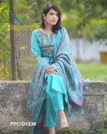 Handloom Embroidered Kurta Pant Set with Khadi Silk Kantha Print - Image 4