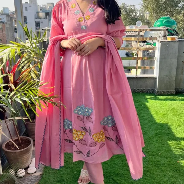 Rose Bloom Embroidered Kurta Set with Dupatta
