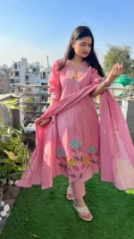 Rose Bloom Embroidered Kurta Set with Dupatta - Image 6