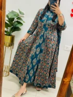 Blue Heritage Ajrakh Print Anarkali Kurti with Dupatta .. - Image 5