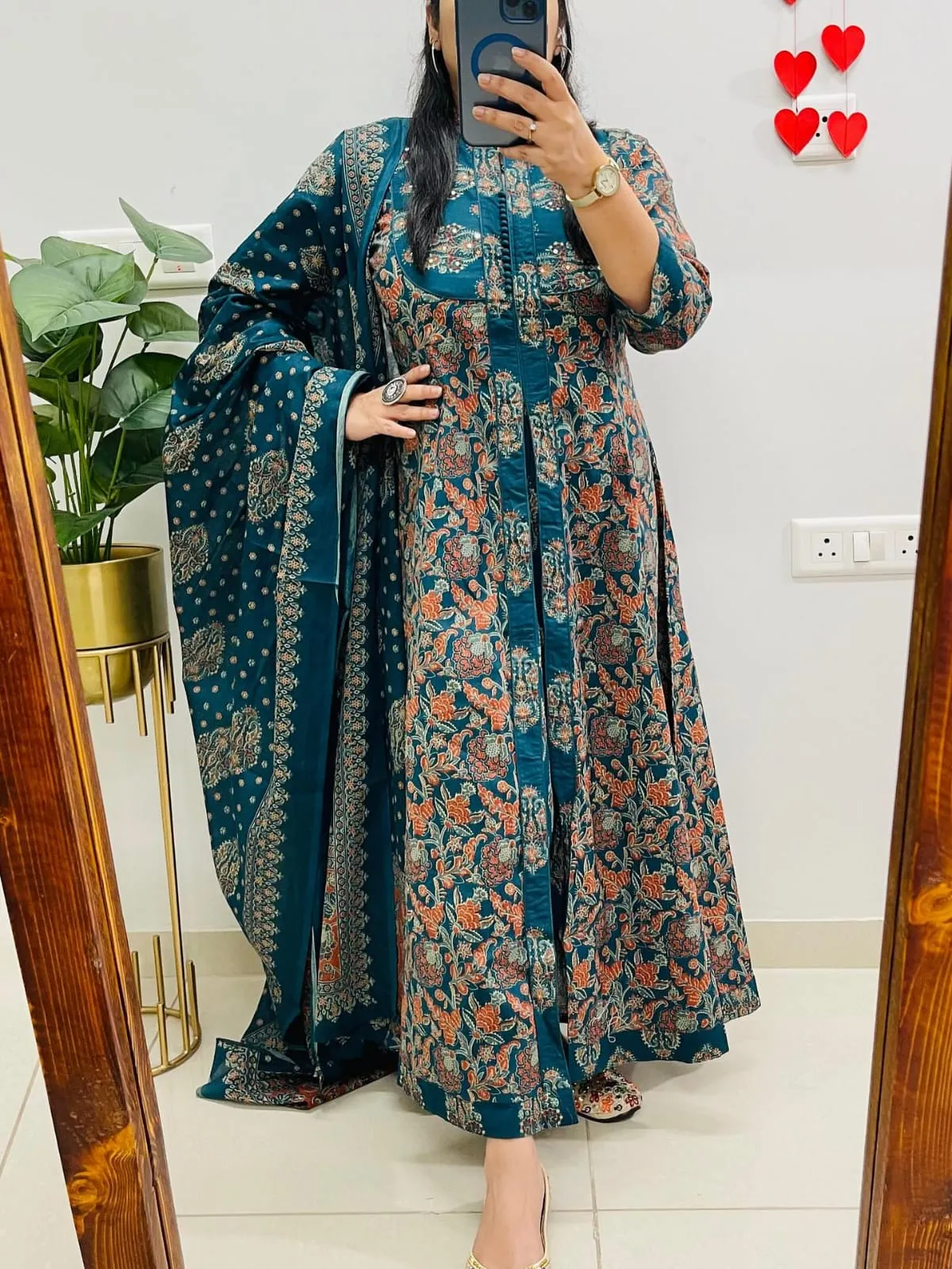 Blue Heritage Ajrakh Print Anarkali Kurti with Dupatta .. - Image 1