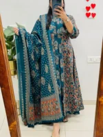 Blue Heritage Ajrakh Print Anarkali Kurti with Dupatta .. - Image 6