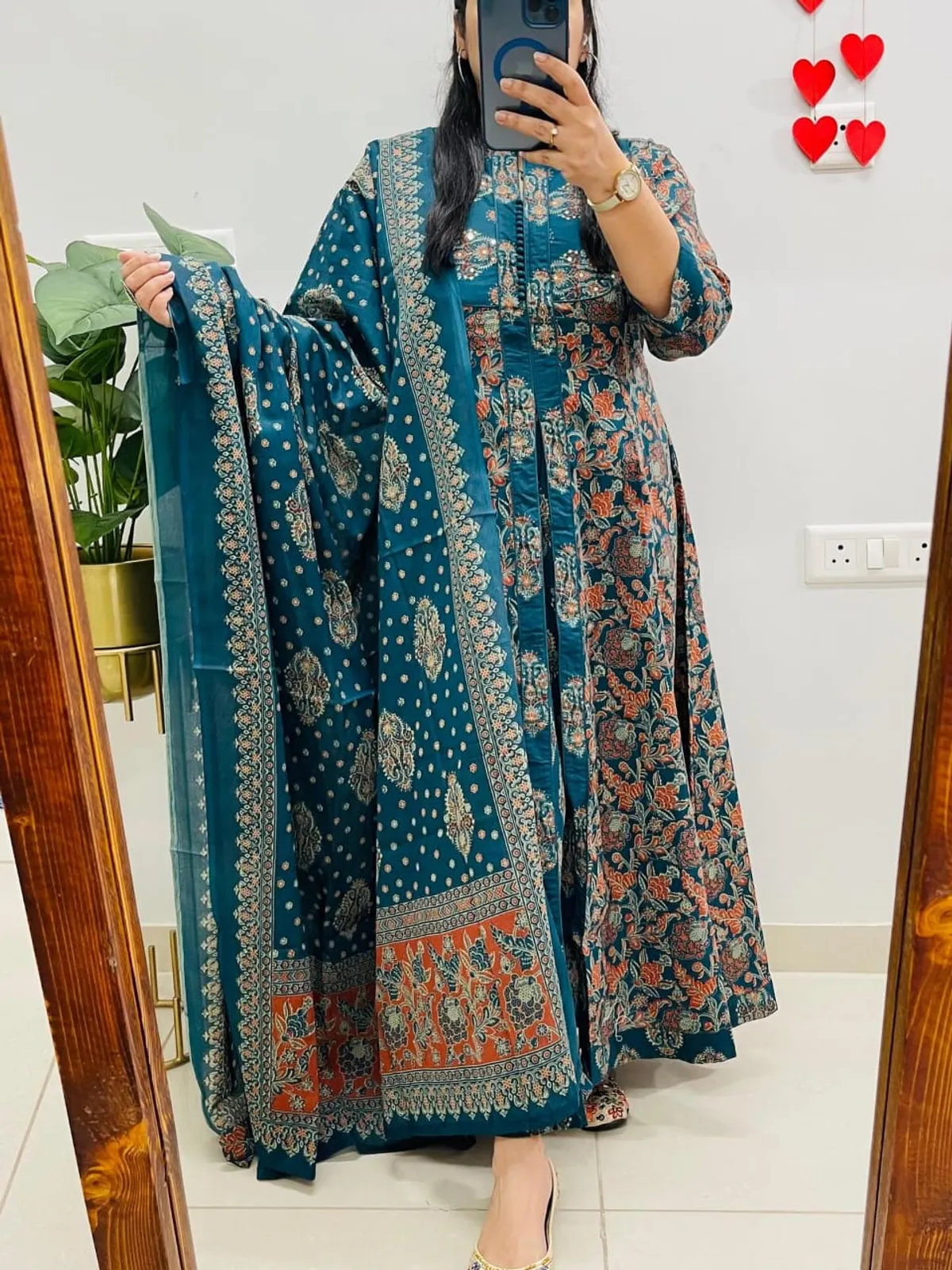 Blue Heritage Ajrakh Print Anarkali Kurti with Dupatta .. - Image 6