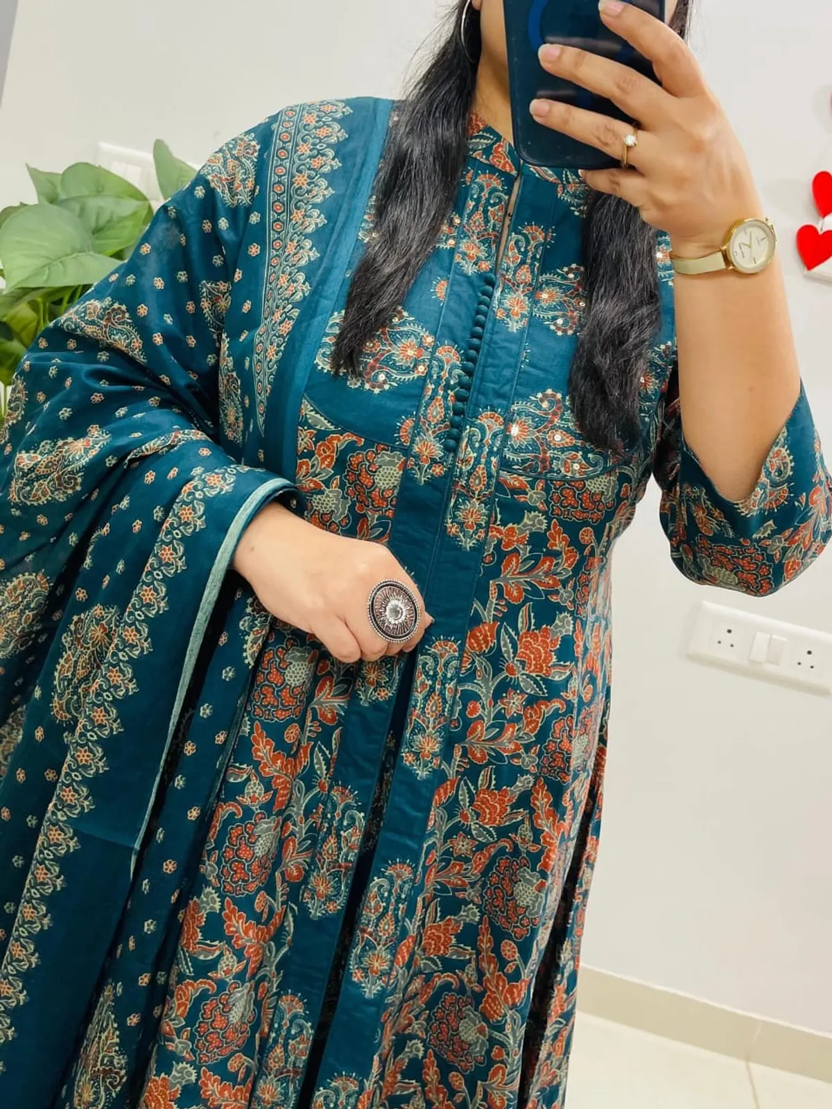 Blue Heritage Ajrakh Print Anarkali Kurti with Dupatta .. - Image 4