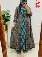 Blue Heritage Ajrakh Print Anarkali Kurti with Dupatta .. - Image 3