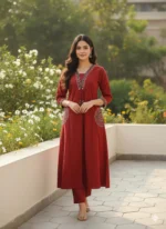 Women Ethnic Motifs Regular Thread Work Pure Cotton Kurta with Trousers