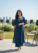 Blue Embroidered Cotton Kurta Set for Women
