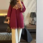 Embroidery Red Cotton Kurta Set with Palazzo Pants